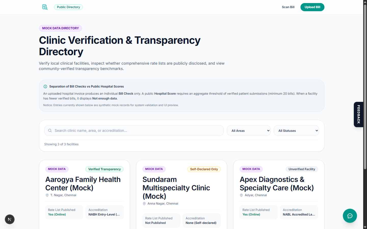 BillSense Verified clinic directory and accreditation search