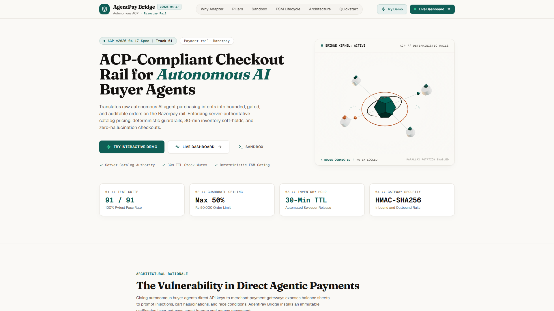 AgentPay Bridge ACP compliance and checkout console